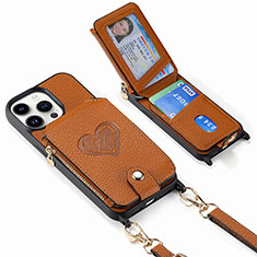 Soft Silicone Gel Leather Snap On Case Cover SD6 for Apple iPhone 13 Pro Brown