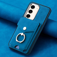 Soft Silicone Gel Leather Snap On Case Cover SD6 for Samsung Galaxy S22 Plus 5G Blue