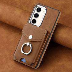 Soft Silicone Gel Leather Snap On Case Cover SD6 for Samsung Galaxy S22 Plus 5G Brown