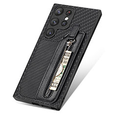 Soft Silicone Gel Leather Snap On Case Cover SD6 for Samsung Galaxy S22 Ultra 5G Black