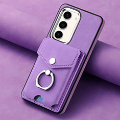 Soft Silicone Gel Leather Snap On Case Cover SD6 for Samsung Galaxy S23 Plus 5G Clove Purple
