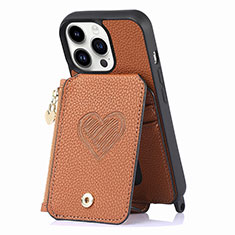 Soft Silicone Gel Leather Snap On Case Cover SD7 for Apple iPhone 14 Pro Brown