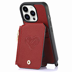Soft Silicone Gel Leather Snap On Case Cover SD7 for Apple iPhone 14 Pro Max Red