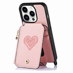 Soft Silicone Gel Leather Snap On Case Cover SD7 for Apple iPhone 14 Pro Pink