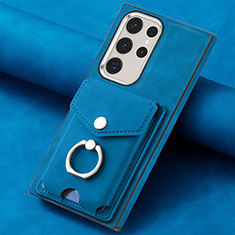 Soft Silicone Gel Leather Snap On Case Cover SD7 for Samsung Galaxy S22 Ultra 5G Blue
