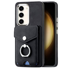Soft Silicone Gel Leather Snap On Case Cover SD7 for Samsung Galaxy S23 Plus 5G Black