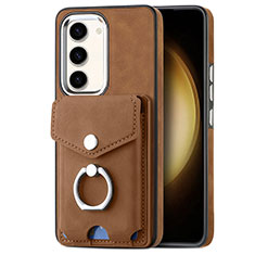 Soft Silicone Gel Leather Snap On Case Cover SD7 for Samsung Galaxy S23 Plus 5G Brown