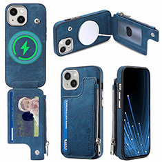 Soft Silicone Gel Leather Snap On Case Cover SD8 for Apple iPhone 13 Blue