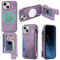 Soft Silicone Gel Leather Snap On Case Cover SD8 for Apple iPhone 14 Clove Purple