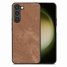 Soft Silicone Gel Leather Snap On Case Cover SD8 for Samsung Galaxy S22 Plus 5G Brown