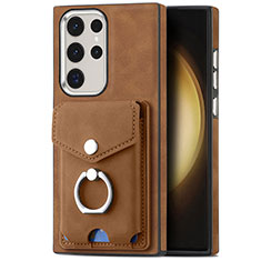 Soft Silicone Gel Leather Snap On Case Cover SD8 for Samsung Galaxy S23 Ultra 5G Brown
