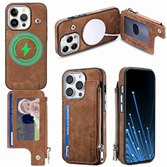 Soft Silicone Gel Leather Snap On Case Cover SD9 for Apple iPhone 13 Pro Brown