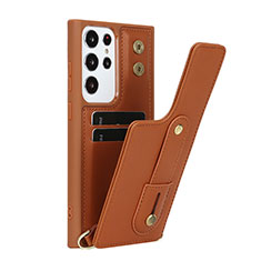 Soft Silicone Gel Leather Snap On Case Cover SY1 for Samsung Galaxy S22 Ultra 5G Brown