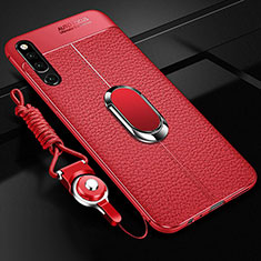 Soft Silicone Gel Leather Snap On Case Cover with Magnetic Finger Ring Stand A01 for Huawei Honor Magic 2 Red