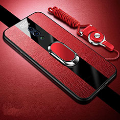 Soft Silicone Gel Leather Snap On Case Cover with Magnetic Finger Ring Stand A01 for Realme X Red