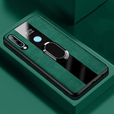 Soft Silicone Gel Leather Snap On Case Cover with Magnetic Finger Ring Stand for Huawei Enjoy 10 Plus Green