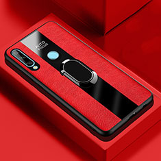 Soft Silicone Gel Leather Snap On Case Cover with Magnetic Finger Ring Stand for Huawei Enjoy 10 Plus Red