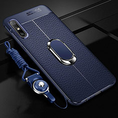 Soft Silicone Gel Leather Snap On Case Cover with Magnetic Finger Ring Stand for Huawei Enjoy 10e Blue