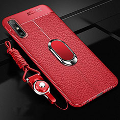 Soft Silicone Gel Leather Snap On Case Cover with Magnetic Finger Ring Stand for Huawei Enjoy 10e Red