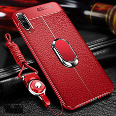 Soft Silicone Gel Leather Snap On Case Cover with Magnetic Finger Ring Stand for Huawei Honor 9X Pro Red