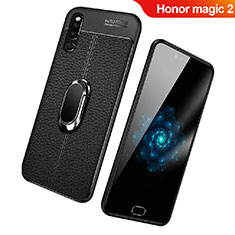 Soft Silicone Gel Leather Snap On Case Cover with Magnetic Finger Ring Stand for Huawei Honor Magic 2 Black