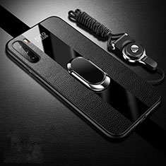 Soft Silicone Gel Leather Snap On Case Cover with Magnetic Finger Ring Stand for Huawei Mate 40 Lite 5G Black