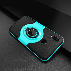 Soft Silicone Gel Leather Snap On Case Cover with Magnetic Finger Ring Stand for Huawei Nova 3e Cyan