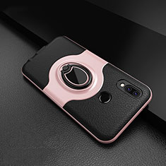 Soft Silicone Gel Leather Snap On Case Cover with Magnetic Finger Ring Stand for Huawei Nova 3e Pink