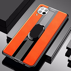 Soft Silicone Gel Leather Snap On Case Cover with Magnetic Finger Ring Stand for Huawei Nova 7i Orange