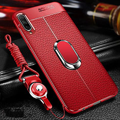 Soft Silicone Gel Leather Snap On Case Cover with Magnetic Finger Ring Stand for Huawei Y9s Red