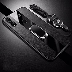 Soft Silicone Gel Leather Snap On Case Cover with Magnetic Finger Ring Stand for Oppo A31 Black