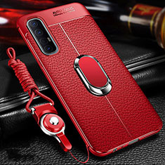 Soft Silicone Gel Leather Snap On Case Cover with Magnetic Finger Ring Stand for Oppo Find X2 Neo Red