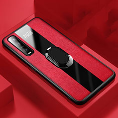 Soft Silicone Gel Leather Snap On Case Cover with Magnetic Finger Ring Stand for Oppo Find X2 Pro Red