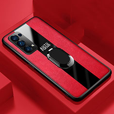 Soft Silicone Gel Leather Snap On Case Cover with Magnetic Finger Ring Stand for Oppo Find X3 Lite 5G Red