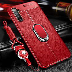 Soft Silicone Gel Leather Snap On Case Cover with Magnetic Finger Ring Stand for Oppo K5 Red