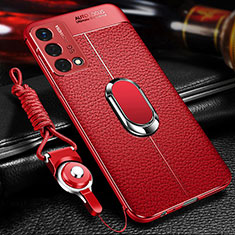 Soft Silicone Gel Leather Snap On Case Cover with Magnetic Finger Ring Stand for Oppo K9 5G Red