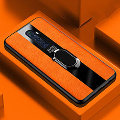 Soft Silicone Gel Leather Snap On Case Cover with Magnetic Finger Ring Stand for Oppo Reno2 Z Orange