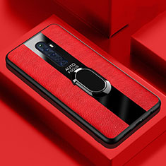 Soft Silicone Gel Leather Snap On Case Cover with Magnetic Finger Ring Stand for Oppo Reno2 Z Red