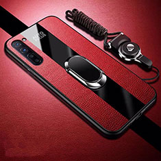 Soft Silicone Gel Leather Snap On Case Cover with Magnetic Finger Ring Stand for Oppo Reno3 Red