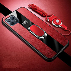 Soft Silicone Gel Leather Snap On Case Cover with Magnetic Finger Ring Stand for Oppo Reno4 SE 5G Red
