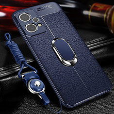 Soft Silicone Gel Leather Snap On Case Cover with Magnetic Finger Ring Stand for Realme 9 5G Blue