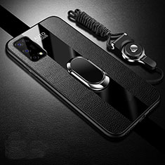 Soft Silicone Gel Leather Snap On Case Cover with Magnetic Finger Ring Stand for Realme Q2 Pro 5G Black