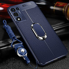 Soft Silicone Gel Leather Snap On Case Cover with Magnetic Finger Ring Stand for Realme Q3s 5G Blue