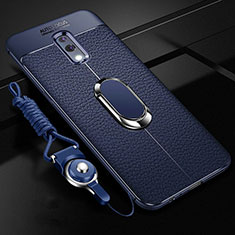 Soft Silicone Gel Leather Snap On Case Cover with Magnetic Finger Ring Stand for Realme X Blue