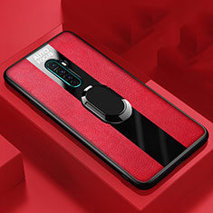 Soft Silicone Gel Leather Snap On Case Cover with Magnetic Finger Ring Stand for Realme X2 Pro Red