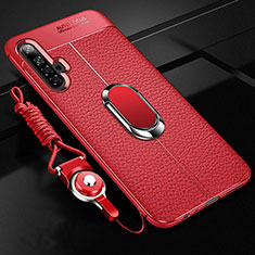 Soft Silicone Gel Leather Snap On Case Cover with Magnetic Finger Ring Stand for Realme X50m 5G Red