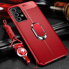 Soft Silicone Gel Leather Snap On Case Cover with Magnetic Finger Ring Stand for Samsung Galaxy A23 4G Red