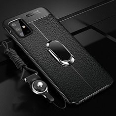 Soft Silicone Gel Leather Snap On Case Cover with Magnetic Finger Ring Stand for Samsung Galaxy A51 4G Black