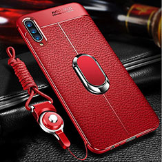 Soft Silicone Gel Leather Snap On Case Cover with Magnetic Finger Ring Stand for Samsung Galaxy A70S Red
