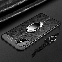 Soft Silicone Gel Leather Snap On Case Cover with Magnetic Finger Ring Stand for Samsung Galaxy A71 5G Black